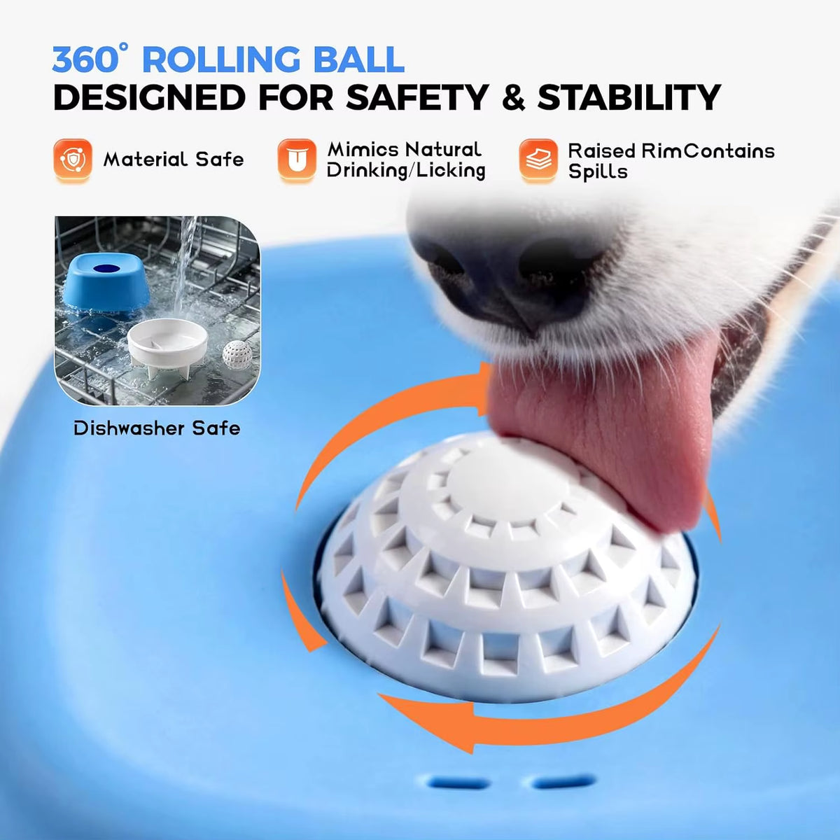 Dog Lick Bowl Slow Feeder Dog Bowl Non-Slip Lick Toy Liquid with Rolling Ball Interactive Treats Bone Broth Ice Cream Yogurt Toy