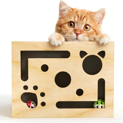 LIVANIRA Universal Wooden Cat Scratch & File Enrichment Box - Claw Care Puzzle Toy with Replaceable Filing Pad, Large Scratch Area, Treat Openings, 3 Toy Balls for Indoor Cats Familyfun Cat Nail File Scratcher Toy