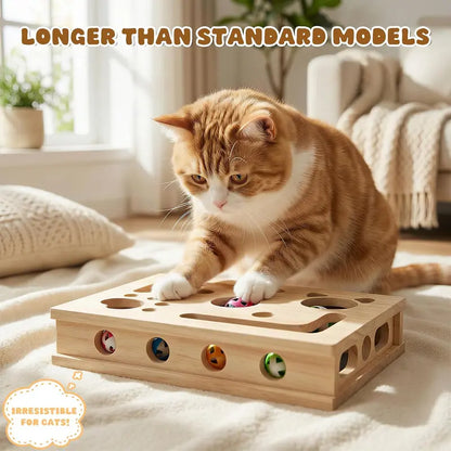 LIVANIRA Universal Wooden Cat Scratch & File Enrichment Box - Claw Care Puzzle Toy with Replaceable Filing Pad, Large Scratch Area, Treat Openings, 3 Toy Balls for Indoor Cats Familyfun Cat Nail File Scratcher Toy
