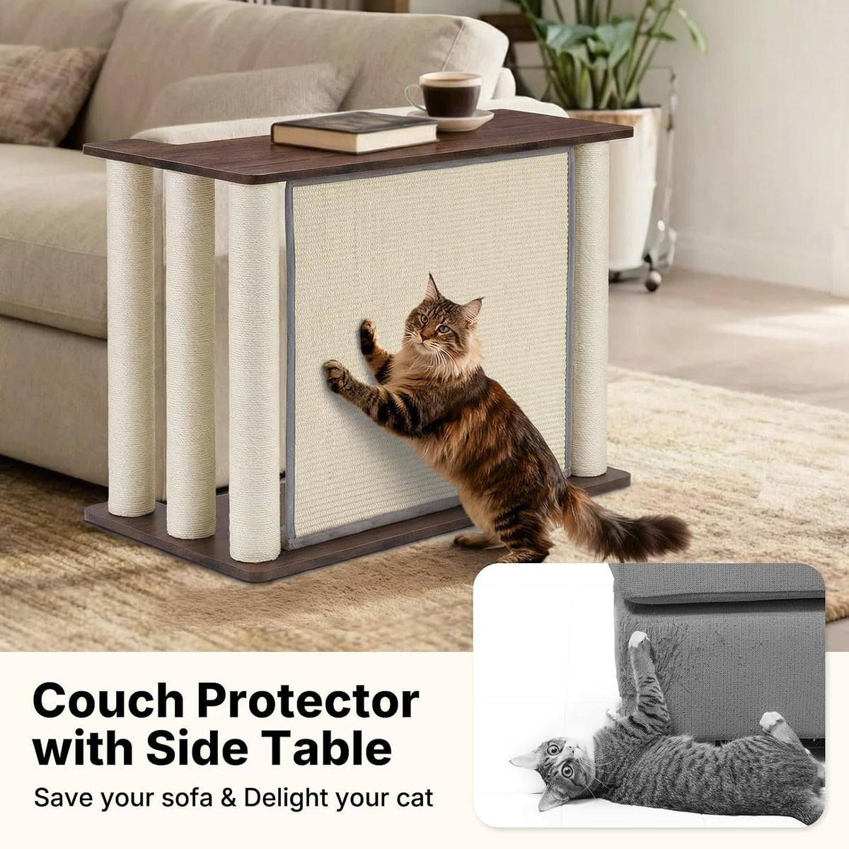 Cat Scratcher Side Table for Couch, Sofa Protector End Table