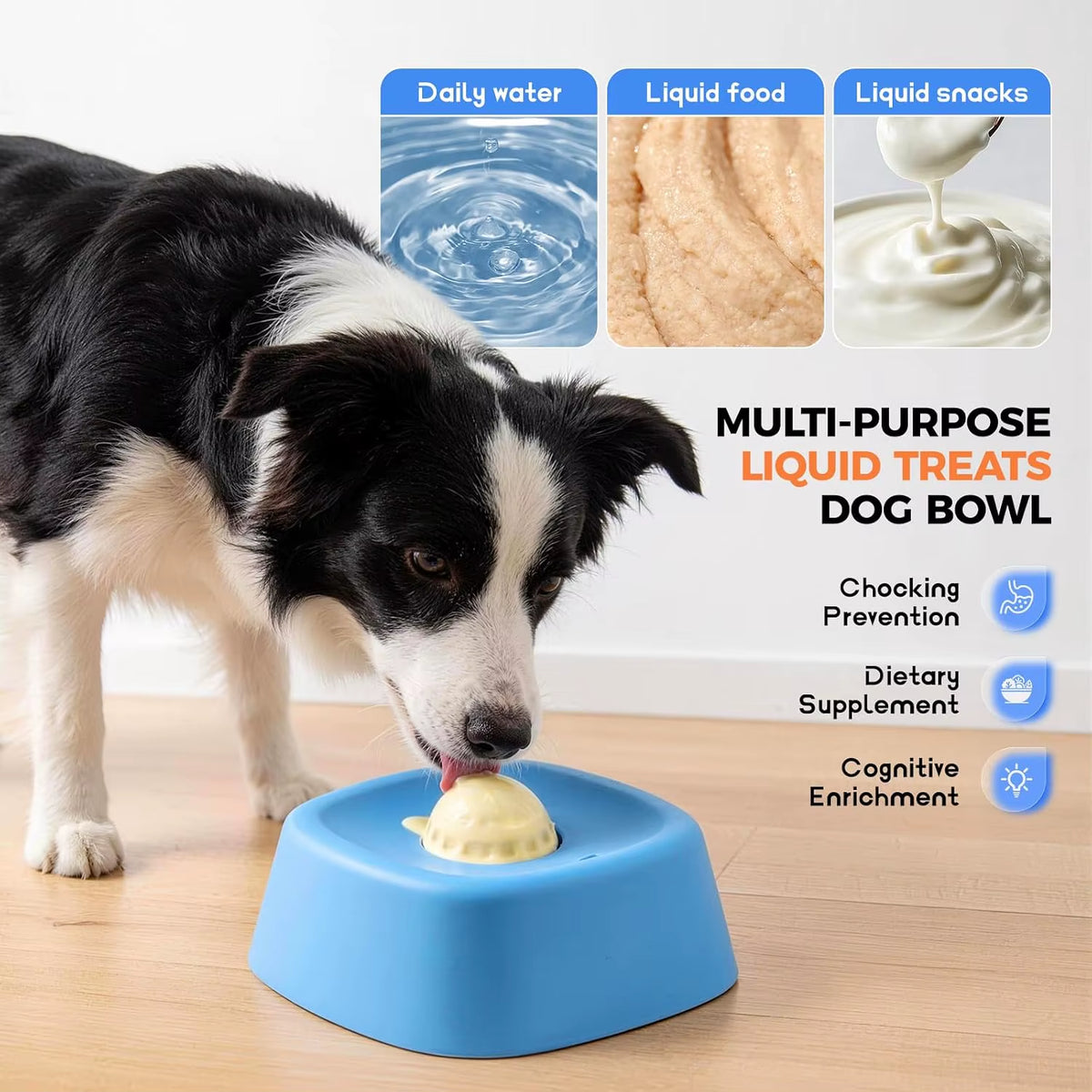 Dog Lick Bowl Slow Feeder Dog Bowl Non-Slip Lick Toy Liquid with Rolling Ball Interactive Treats Bone Broth Ice Cream Yogurt Toy