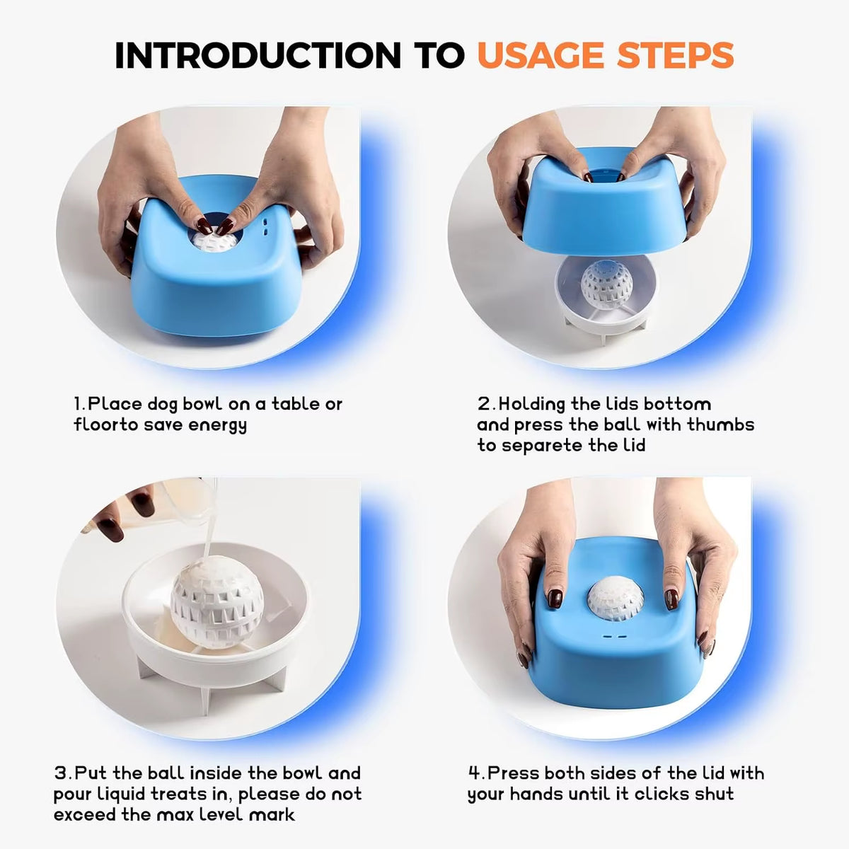 Dog Lick Bowl Slow Feeder Dog Bowl Non-Slip Lick Toy Liquid with Rolling Ball Interactive Treats Bone Broth Ice Cream Yogurt Toy